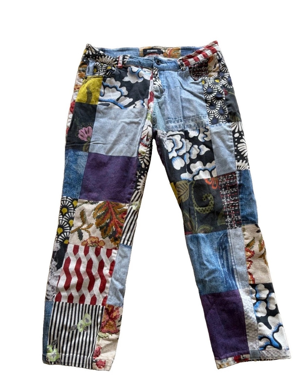 Desigual Multicolor Patchwork Women's Pants - Blue, Purple, Black, Red, Yellow